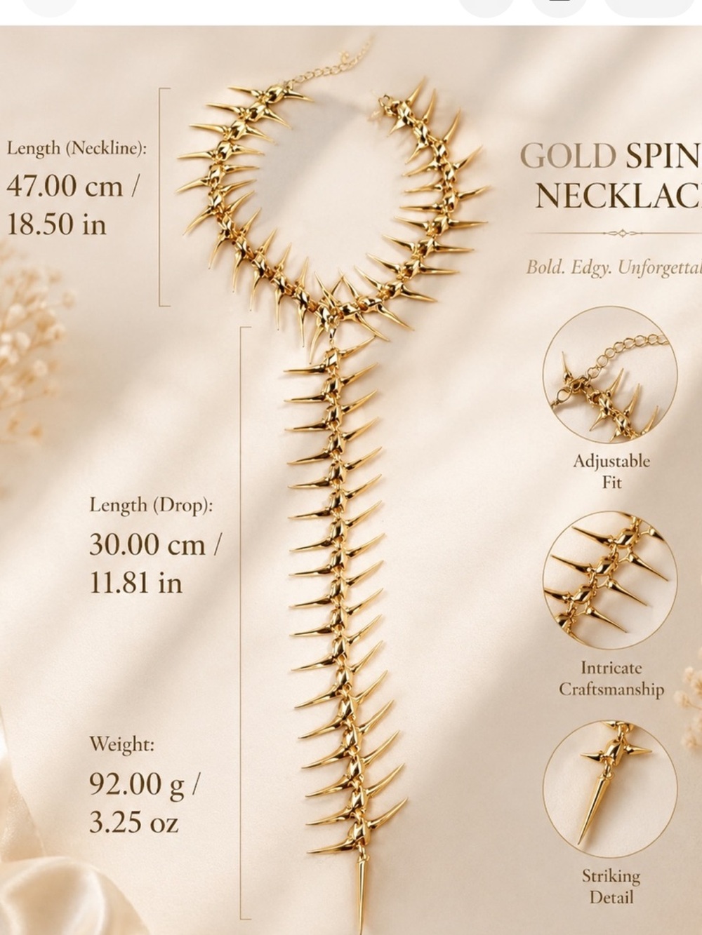 Gold Spine Back Necklace - Picture 6 of 9